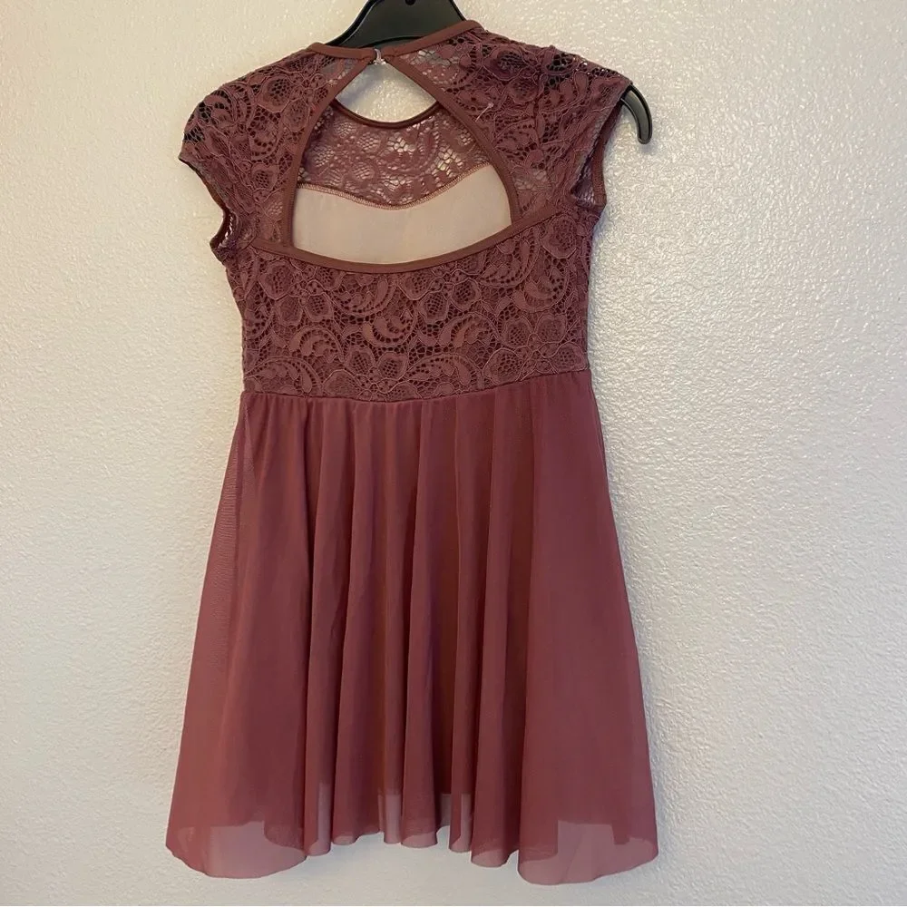 WEISSMAN Dance Costume mauve lace IDK You Yet 13407 MC-Medium child 10-12